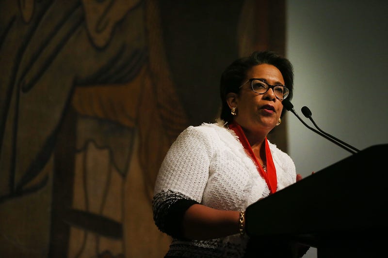 Former Attorney General Loretta Lynch speaks at the New York Historical Society on June 20, 2017 in New York City.