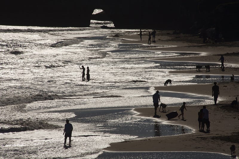isitors enjoy the beach below West Cliff Drive on July 29, 2007 in Santa Cruz.