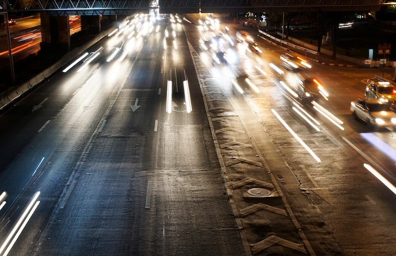 Highway, Speed Trail, Lights, Dark, Headlights, Night