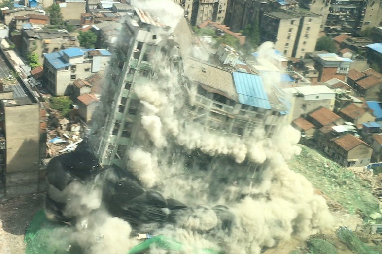 Implosion, Dust, City, Building, Downtown, China
