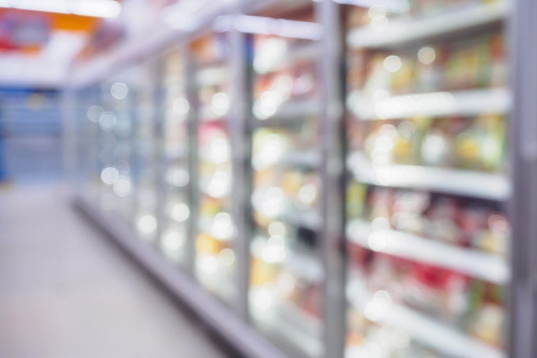 Grocery Store, Freezers, Blurry, Aisle, Bright, Supermarket