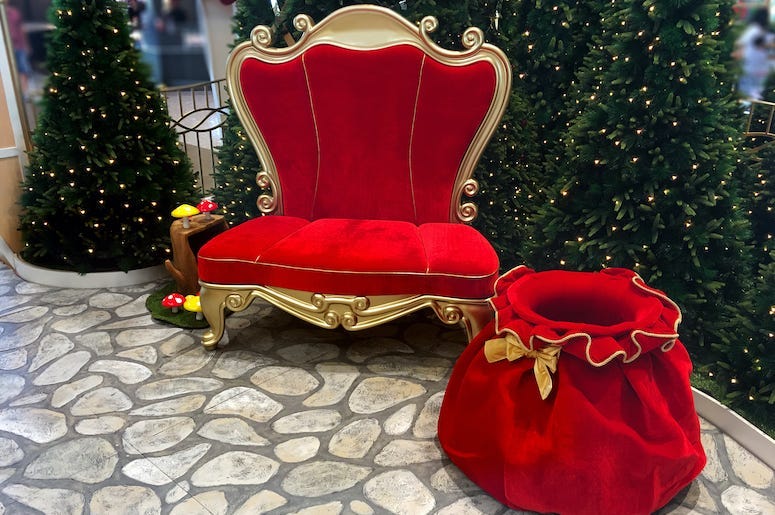 Santa, Chair, Mall, Empty, Velvet, Bag, Santa Claus