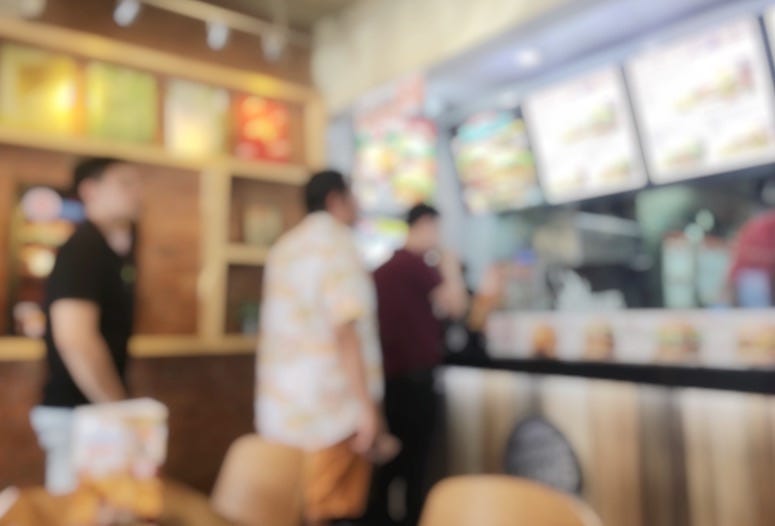 Fast Food, Customers, Cashier, Counter, Restaurant, Blurry