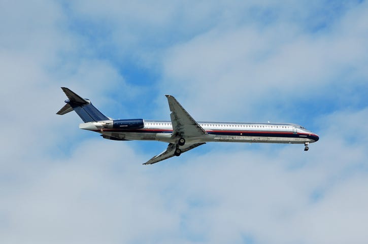 Silver McDonnell Douglas DC-9 (MD-80) airplane