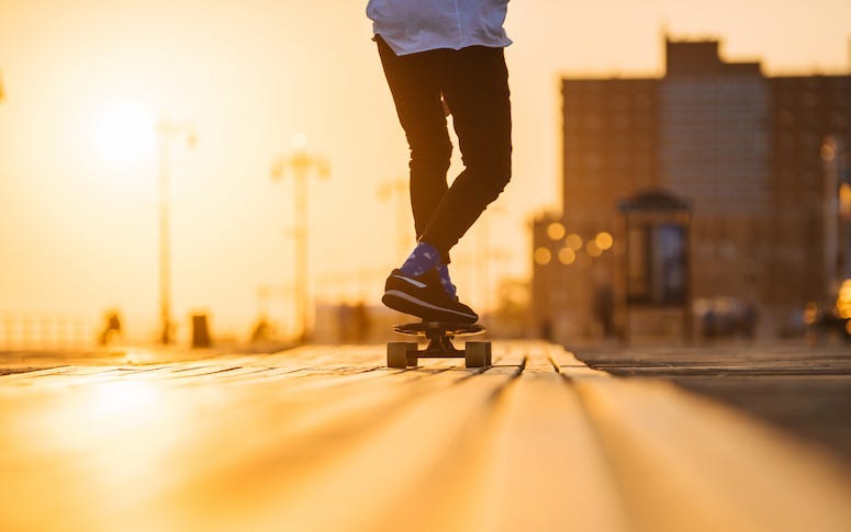 Longboard, Sunset, Skateboard