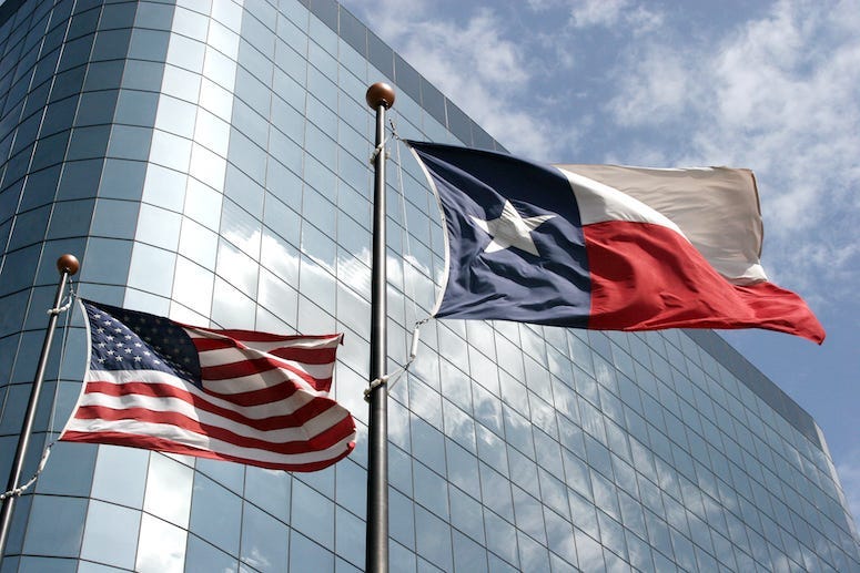 Texas Flag, Waving, Office Building, Skyscraper
