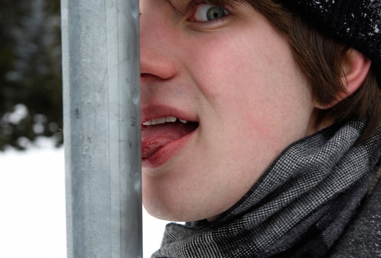 Man, Tongue, Stuck, Frozen Pole
