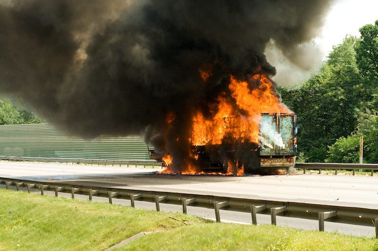 Truck Fire, Burning, Highway, Car, Fire