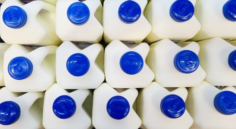 Milk, Bottles, Blue Caps