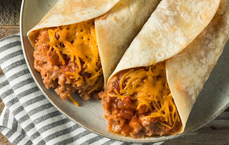 Bean, Cheese, Burrito, Taco, Plate