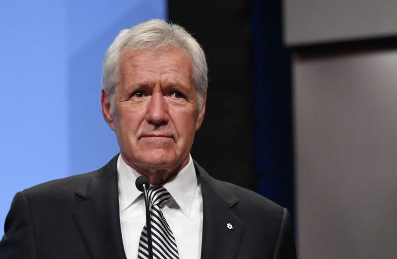'Jeopardy!' host Alex Trebek speaks as he is inducted into the National Association of Broadcasters Broadcasting Hall of Fame during the NAB Achievement in Broadcasting Dinner at the Encore Las Vegas on April 9, 2018 in Las Vegas, Nevada.
