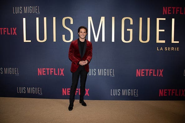 Diego Boneta poses during the Netflix Luis Miguel Premiere Red Carpet at Cinemex Antara on April 17, 2018 in Mexico City, Mexico.