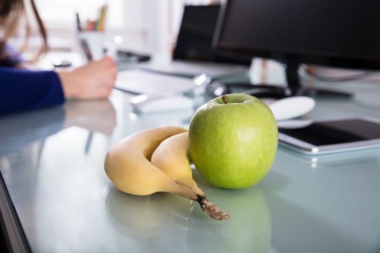 Office, Job, Desk, Computer Banana, Apple