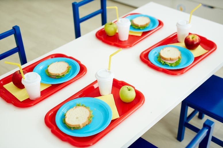 School Lunch, Table, Sandwiches, Apple, Drink
