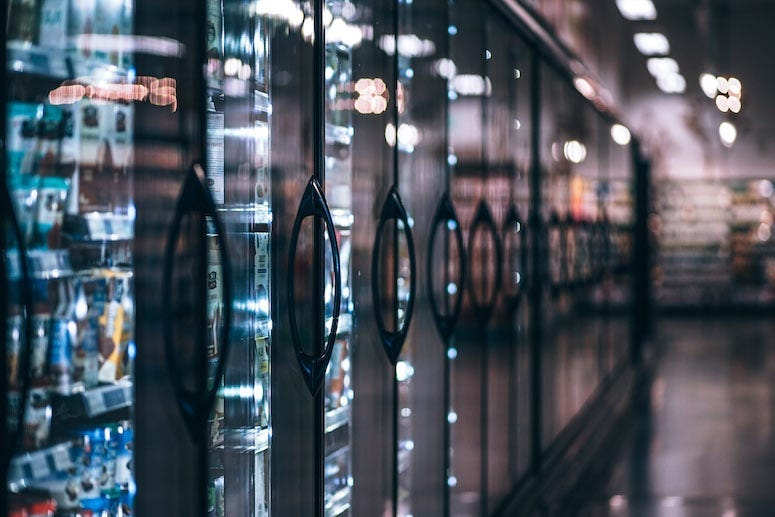 Grocery Store, Aisle, Frozen Foods, Freezer, Refrigerators