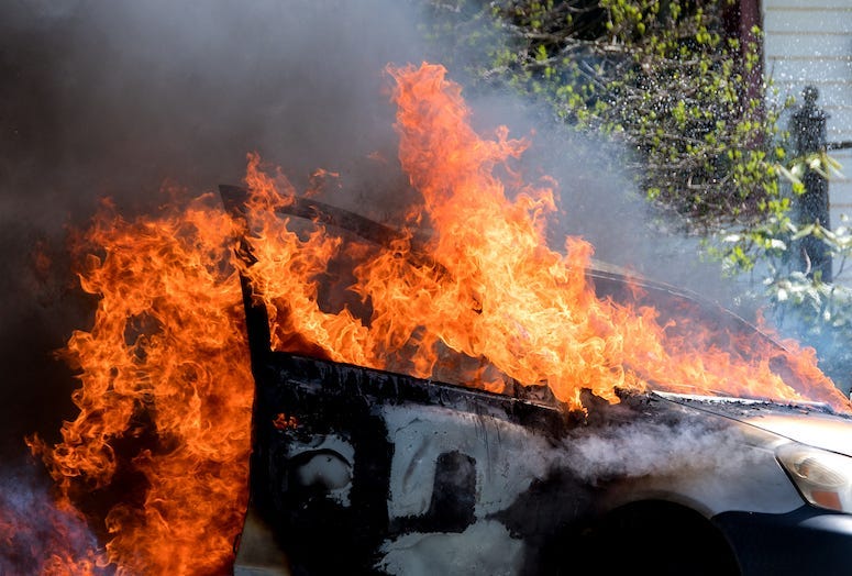 Car, Fire, Burning
