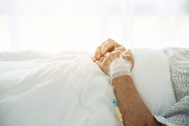 Senior, Elderly, Woman, Patient, Hospital Bed, IV