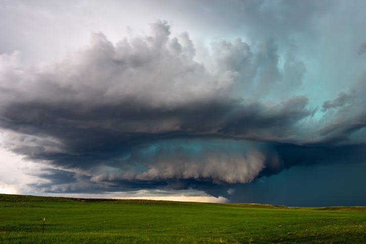 Supercell thunderstorm with dark storm clouds