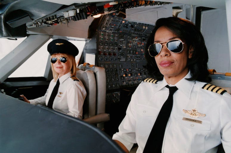 Female, Pilots, Cockpit, Airplane