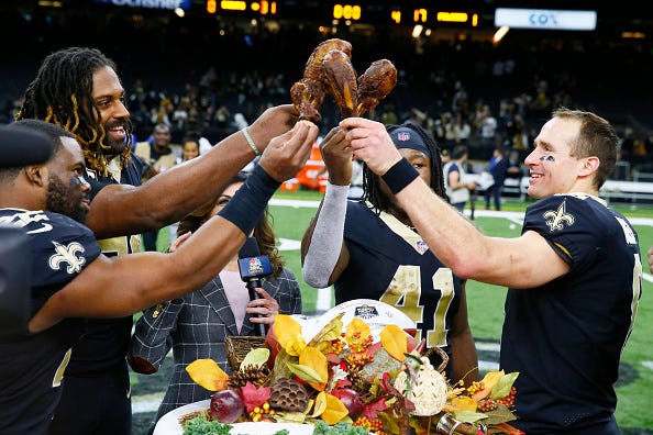 Drew Brees and the Saints will play on Thanksgiving night.