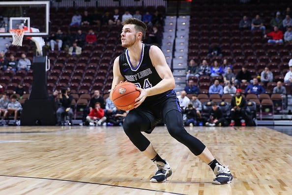Saint Louis Billikens guard Gibson Jimerson (24) prepares to shoot during the college basket Hall of Fame Tip Off Classic game between Maryland Terrapins and Saint Louis Billikens on November 19, 2022, at Mohegan Sun Arena in Uncasville, CT. 