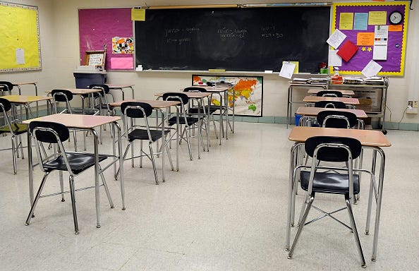 Empty high school classroom
