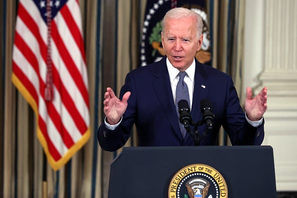 U.S. President Joe Biden delivers remarks on the August jobs numbers in the State Dining Room at the White House on September 03, 2021 in Washington, DC. According to the Labor Department, the U.S. added 230,000 jobs in the month of August, an unexpected slowdown due in part to the latest Covid-19 surge.