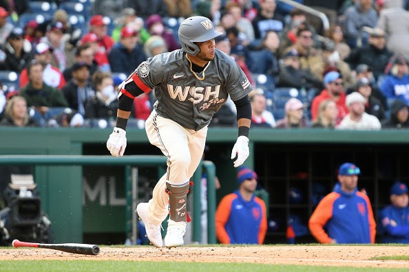 Keibert Ruiz models the City Connect uniforms of the Nationals.
