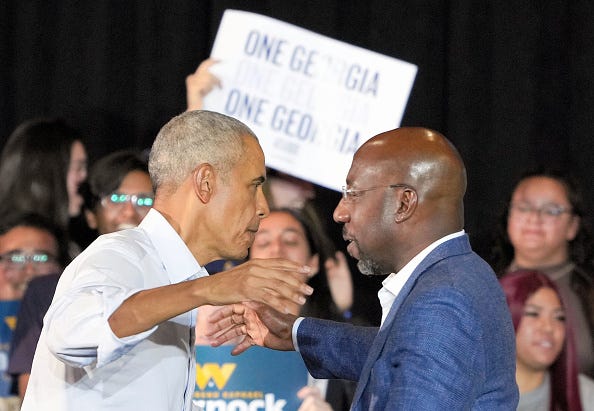 Raphael Warnock, Barack Obama, Tharon Johnson