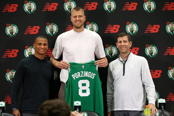 Kristaps Porzingis, Joe Mazzulla and Brad Stevens