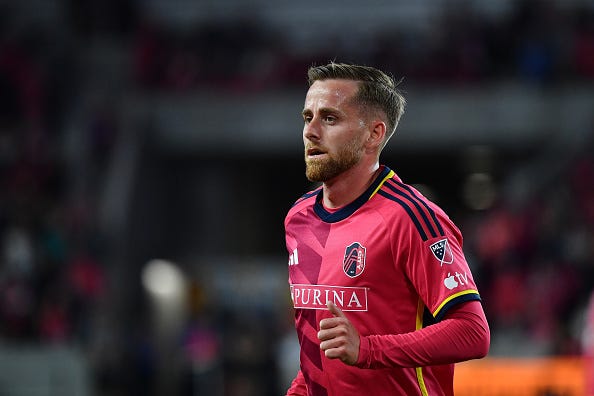 APRIL 29: Rasmus Alm #21 of St. Louis City SC during a game between Portland Timbers and St. Louis City SC at CITYPARK on April 29, 2023 in St. Louis, Missouri. (Photo by Bill Barrett/ISI Photos/Getty Images)