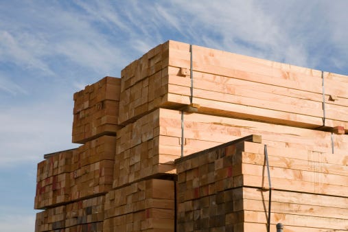 Stack of lumber in lumberyard