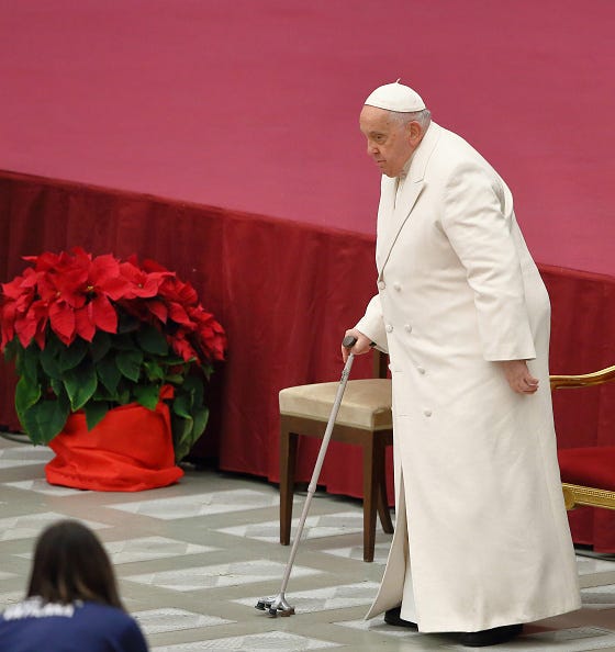 Pope Francis during audience on the occasion of his 87th birthday. Vatican City (Vatican), December 17th, 2023
