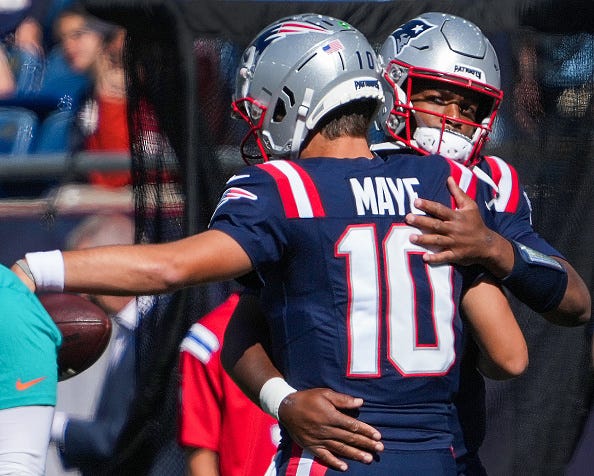 Jacoby Brissett and Drake Maye