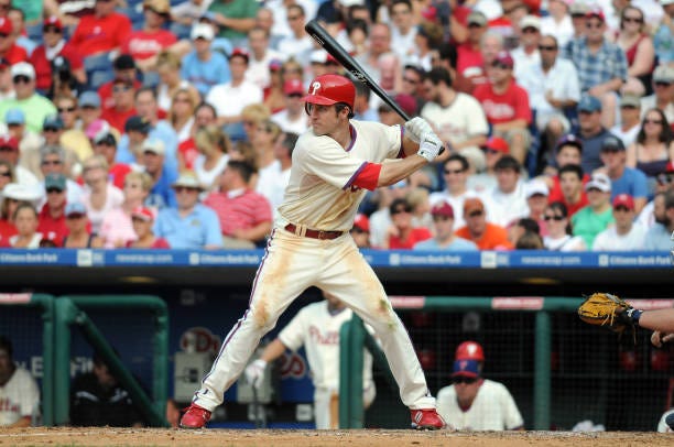 July 26, 2008: Chase Utley during an at-bat against the Atlanta Braves at Citizens Bank Park in Philadelphia, Pennsylvania.
