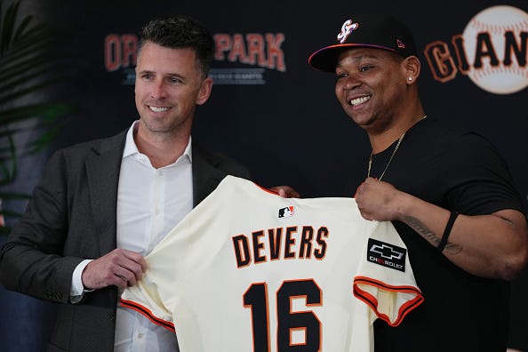 Buster Posey and Rafael Devers
