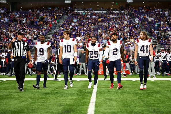 Kayshon Boutte, Drake Maye, Marcus Jones, Harold Landry III, and Brenden Schooler