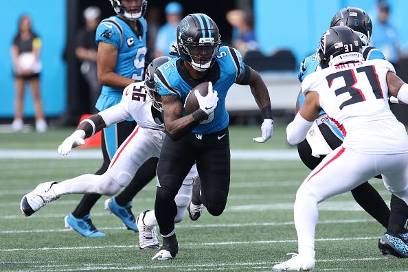 Carolina Panthers running back Rico Dowdle