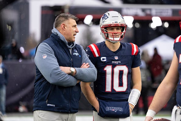 Mike Vrabel and Drake Maye