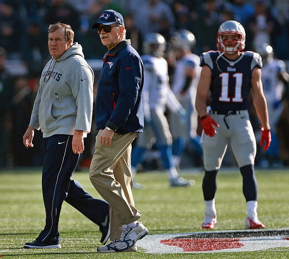 Bill Belichick, Ernie Adams and Julian Edelman