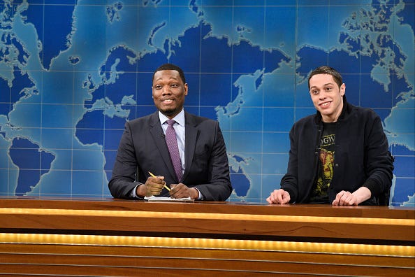 Michael Che and Pete Davidson during SNL Weekend Update