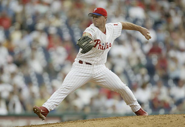 Billy Wagner of the Philadelphia Phillies in motion of throwing a pitch