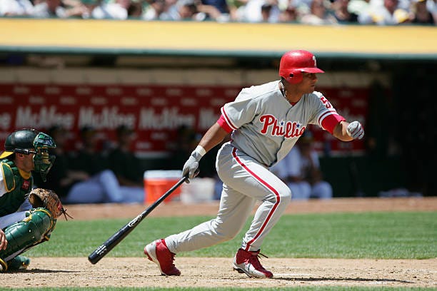 June 18, 2005: Bobby Abreu swings at a pitch in Oakland, California vs. the Atheltics 