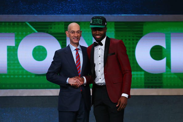 Jaylen Brown and Adam Silver