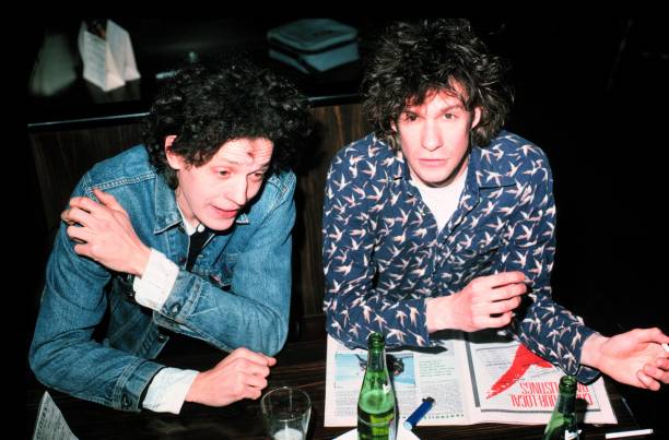 The Replacements' lead guitarist Slim Dunlap (L) and lead singer/guitarist Paul Westerberg (R) at the C.C. Club in Minneapolis, Minnesota in 1987.