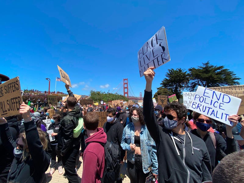 Protesters march across the Golden Gate Bridge in support of the Black Lives Matter movement.