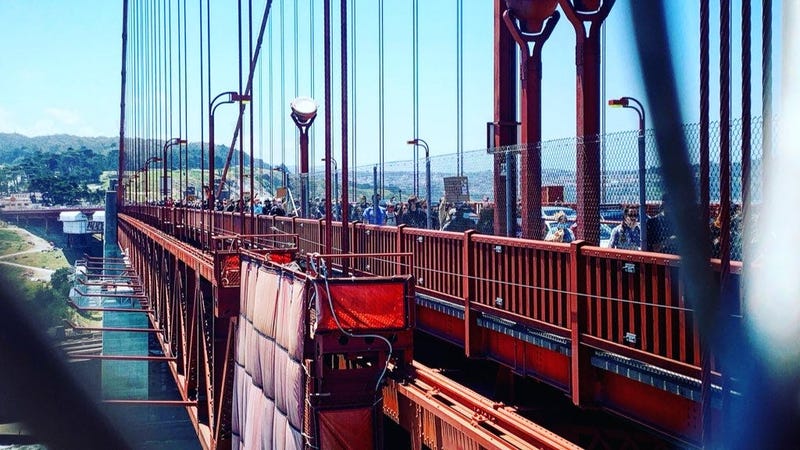 Protesters march across the Golden Gate Bridge in support of the Black Lives Matter movement.