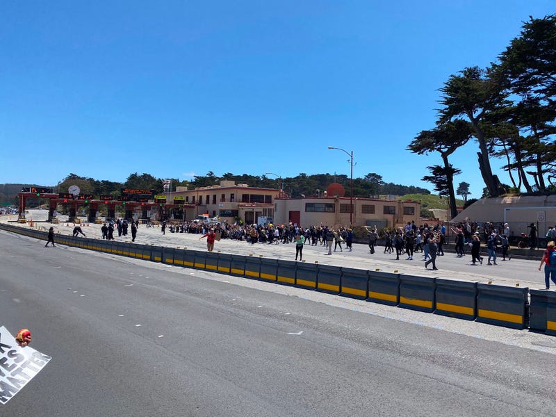 Protesters march across the Golden Gate Bridge in support of the Black Lives Matter movement.