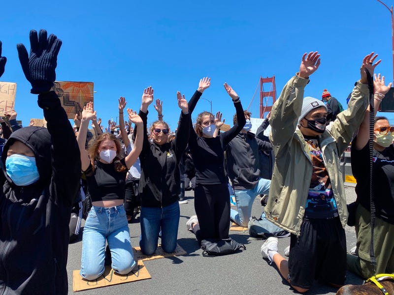 Protesters march across the Golden Gate Bridge in support of the Black Lives Matter movement.