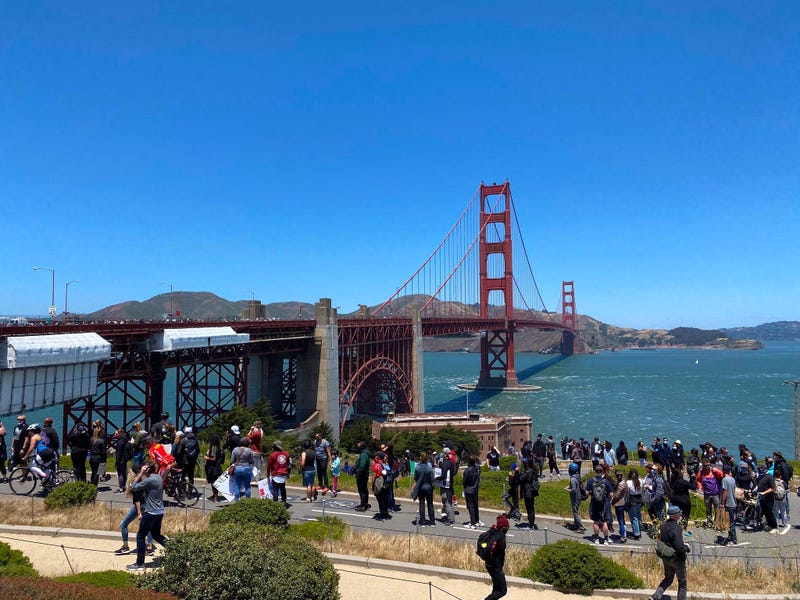 Protesters march across the Golden Gate Bridge in support of the Black Lives Matter movement.
